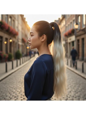 Lastik Tokalı At Kuyruğu Su Daalı / Siyah / Platin Ombre