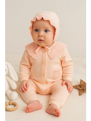 Dantel Yaka Fisto Detaylı Kız Bebek Tulum Pamuk