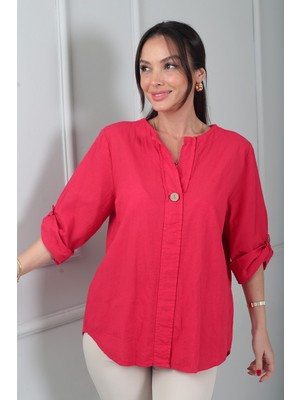 By Saygı Kadın Düğme Detaylı Italyan Cotton Oversize Bluz