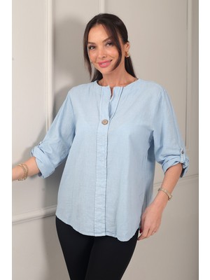 By Saygı Kadın Düğme Detaylı Italyan Cotton Oversize Bluz