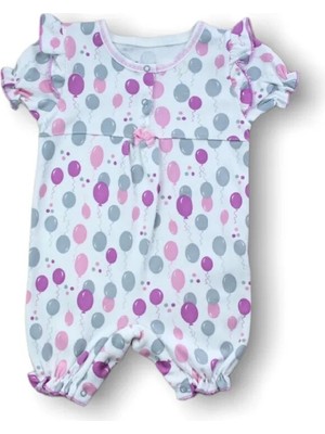 9-12 12-18 18-24 Ay Cemre Uçan Bn Baskılı Kısa Kollu Kız Bebek Tulumu Ekru