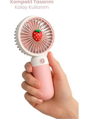 Mini Taşınabilir Sessiz El Fanı – Meyve Temalı Pembe