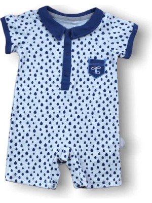 6-9 9-12 12-18 Ay Galaksi Baskılı Çıtçıtlı Kısa Kollu Erkek Bebek Tulumu Lacivert