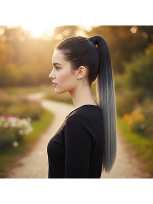 Fiber Sen Sihirli At Kuyruğu / Siyah / Gri Ombreli