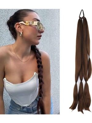 Üçlü Örgü Tokalı At Kuyruğu / Kahve