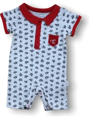 6-9 9-12 12-18 Ay Galaksi Baskılı Çıtçıtlı Kısa Kollu Erkek Bebek Tulumu Kırmızı