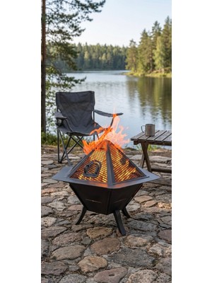 Ayme Outdoorium 61 cm Çelik Taşınabilir Ateş Çukuru & Barbekü – Odun/Kömür Yakıtlı Bahçe & Kamp Şöminesi