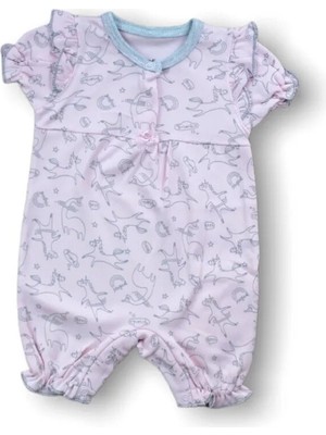 9-12 12-18 18-24 Ay Cemre Uçan Bn Baskılı Kısa Kollu Kız Bebek Tulumu Pembe