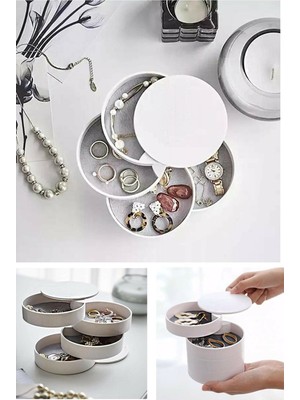 4 Katlı Dönebilen Silindir Takı Makyaj Organizer Kutusu