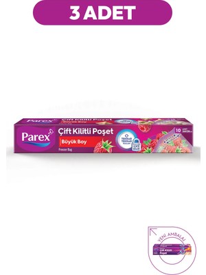 Parex 10'lu Çift Kilitli Buzdolabı Poşeti Büyük Boy 26 x 28 cm Üçlü Paket