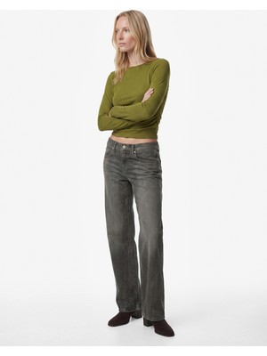 Koton Pamuklu Slim Fit Geniş Yuvarlak Yaka Uzun Kollu Tişört