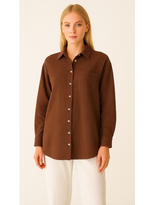 Thiff Gymwear Kadın Oversize Basic Cepli Müslin Gömlek