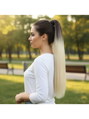 Lastik Tokalı At Kuyruğu Düz / Kumral / Platin Ombre