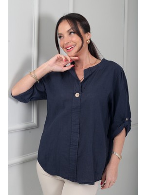 By Saygı Kadın Düğme Detaylı Italyan Cotton Oversize Bluz