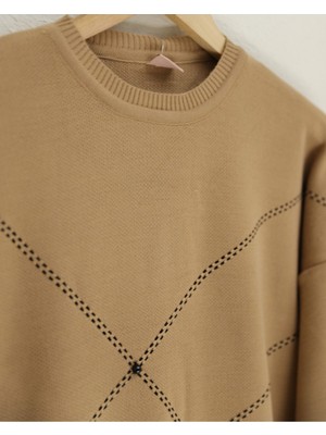 Moda Morfo Balon Kol Incili Triko Tunik -Vizon