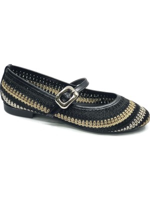 Kocamanlar Ayakkabı Feles Kemer Toka Hasır Detaylı Kadın Babet Ayakkabı