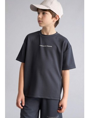 DeFacto Oversıze Bisiklet Yaka Slogan Baskılı Modal Kısa Kollu Tişört Erkek ÇOCUK H3041A826SM