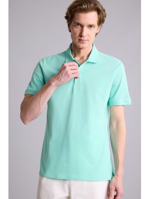 DeFacto %100 Pamuk Slim Fit Polo Yaka Yeşil / Mint Nakışlı Kısa Kollu Tişört D7665AX26SM