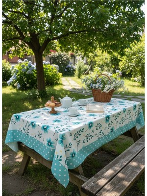 Nunu Teks Çiçek Desenli Masa Örtüsü | Dertsiz Leke Tutmaz Kumaş | 160 x 220  cm
