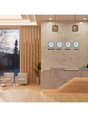 İlk El Grup Ieg™ Turkuaz 36 cm 4 Lü Tabelalı Dünya Saatleri Seti