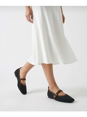 Kocamanlar Ayakkabı Feles Kemer Toka Triko Küt Burun Kadın Babet Ayakkabı