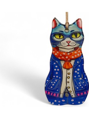 Hediyegeldi Bilge Kedi Cam Duvar Süsü (16CM)