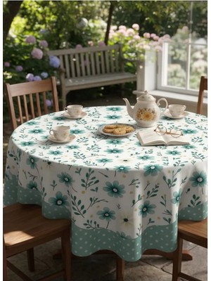 Nunuteks Çiçek Desenli Yuvarlak Masa Örtüsü | Dertsiz Leke Tutmaz Kumaş | 150 cm