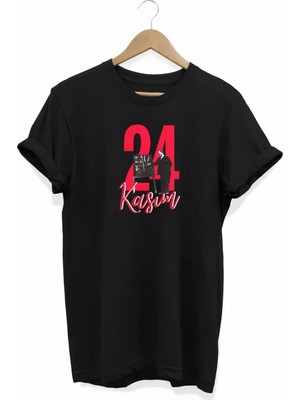Pileli Store 24 Kasım Öğretmenler Günü Baskılı   T-Shirt - Siyah -
