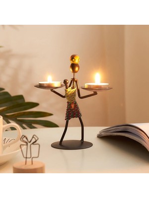 Delixa Kadın Figürlü Metal Ferforje Tealight Mumluk Ev Dekoru Süs El Üstünde Mumluk