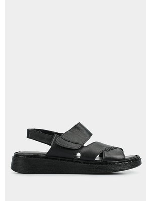 Eclipse Siyah Deri Kadın Konfor Sandalet