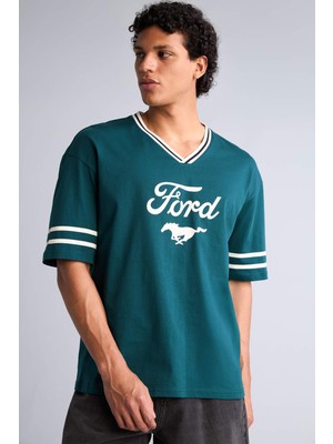 DeFacto Ford Motor Company Loose Fıt Bisiklet Yaka Baskılı Kısa Kollu TIŞÖRT G5212AX26SM