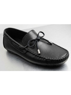 Growish GR0488 Hakiki Yumuşak Deri Küçük Büyük Numara Fiyonklu Esnek Günlük Siyah Loafer Babet Ayakkabı