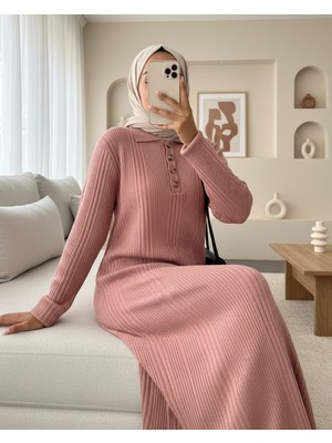 Moda Morfo Polo Yaka Düğmeli Triko Elbise -G.Kurusu