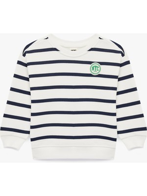 Koton Uzun Kollu Bisiklet Yaka Aplikeli Çizgili Sweatshirt