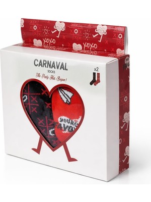 Delixa Carnaval Sevgililer Günü Özel Çorap Seti, Romantik Desenli Unisex Çorap, Pamuk, 2', 37-44 Numara