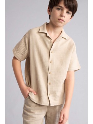 DeFacto Oversize Polo Yaka Müslin Kısa Kollu Gömlek Erkek Çocuk W3239A626SM