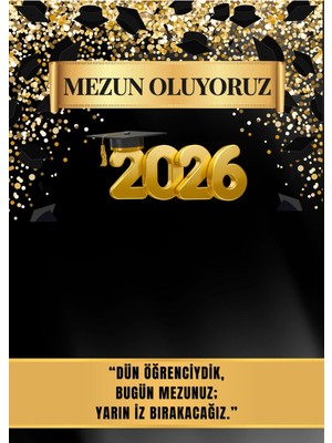 Bkmc Mezun Olduk 2026 Brandası – Siyah Gold Mezun Oluyoruz Backdrop Poster Pano Branda Süsleme