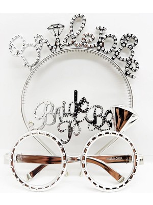 Freedom Storee Bride To Be Yazılı Taç ve Bride To Be Yazılı Gözlük Seti Gümüş Renk