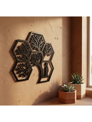 Hayat Ağacı Duvar Tablosu Mdf Lazer Kesim Altıgen Geometrik Modern Duvar Süsü