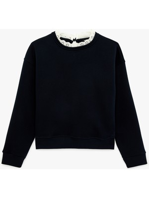Koton Üç Iplik Şardonlu Uzun Kollu Dantel Detaylı Bisiklet Yaka Sweatshirt