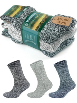 Delixa 3'lü Norveç Tipi Yünlü Kalın Moline Tam Havlulu Güçlendirilmiş Ön Yıkamalı Kışlık Termal Erkek Çorap