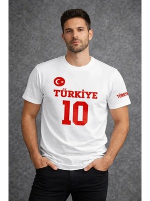 Pileli Store Pilelistore- Erkek Türkiye Ay Yıldız Baskılı 10 Numara Forma Tişört Taraftar T-Shirt - Beyaz
