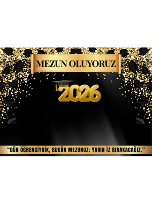 Bkmc Party Mezun Oluyoruz 2026 Brandası – Siyah Gold Mezuniyet Afişi Backdrop Brandası (100X140 Cm)