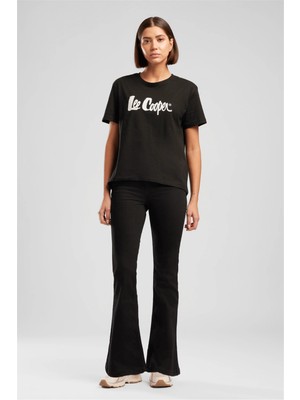 Lee Cooper Londonlogo Kadın Rahat Kesim %100 Pamuk Baskılı Bisiklet Yaka T-Shirt Siyah