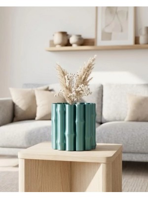 Pileli Store Modern Parlak Yeşil Vazo Dekoratif Şık Tasarım Salon Ofis Kullanım