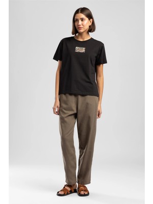 Lee Cooper New Kadın Basic Baskılı Bisiklet Yaka T-Shirt Siyah
