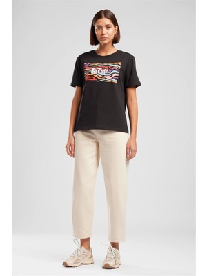 Lee Cooper Zebrars Kadın Basic Baskılı Bisiklet Yaka T-Shirt Siyah