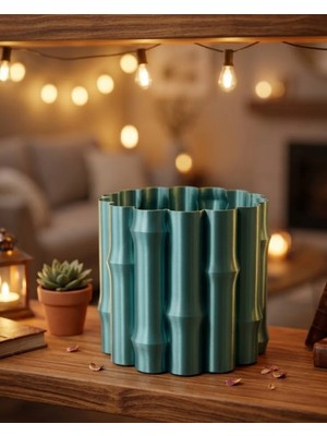 Pileli Store Parlak Yeşil Dekoratif Vazo Modern Tasarım Şık Masa Üstü Aksesuar