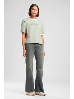 Lee Cooper New Briana Kadın Rahat Kesim Baskılı Bisiklet Yaka T-Shirt Yeşil