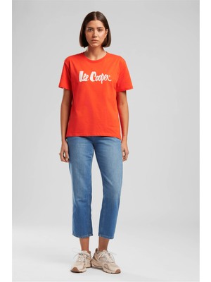Lee Cooper Londonlogo Kadın Rahat Kesim %100 Pamuk Baskılı Bisiklet Yaka T-Shirt Turuncu